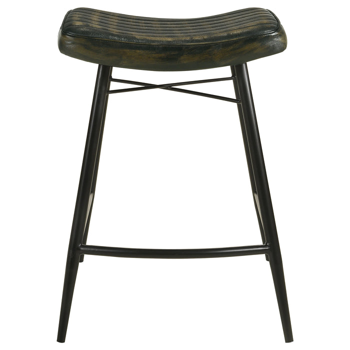 Bayu Leather Upholstered Saddle Seat Backless Counter Height Stool (Set of 2)