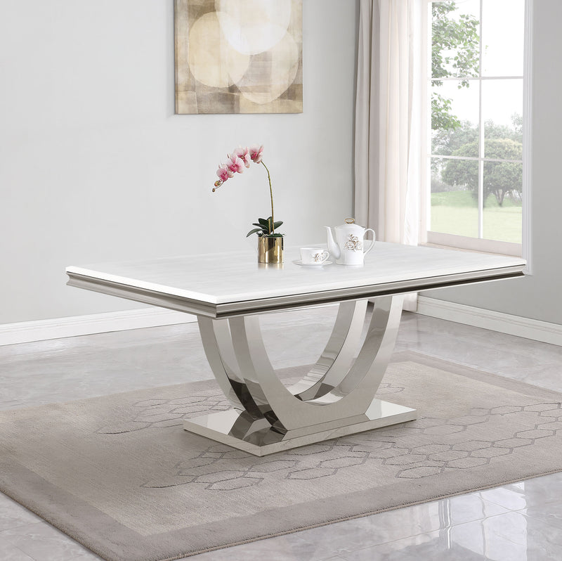 Kerwin Rectangle Faux Marble Top Dining Table White and Chrome