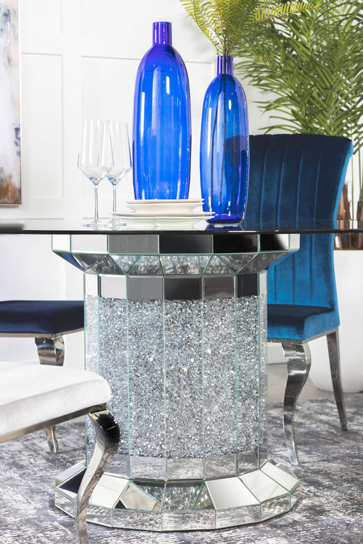 Ellie Cylinder Pedestal Glass Top Dining Table Mirror image