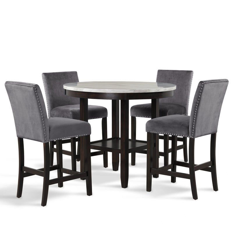 Celeste 42" Round Counter Table-Espresso/Faux Marble