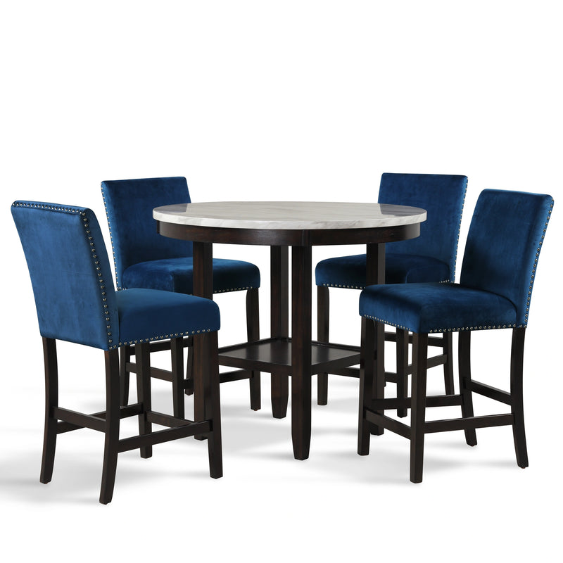 Celeste 42" Round Counter Table-Espresso/Faux Marble