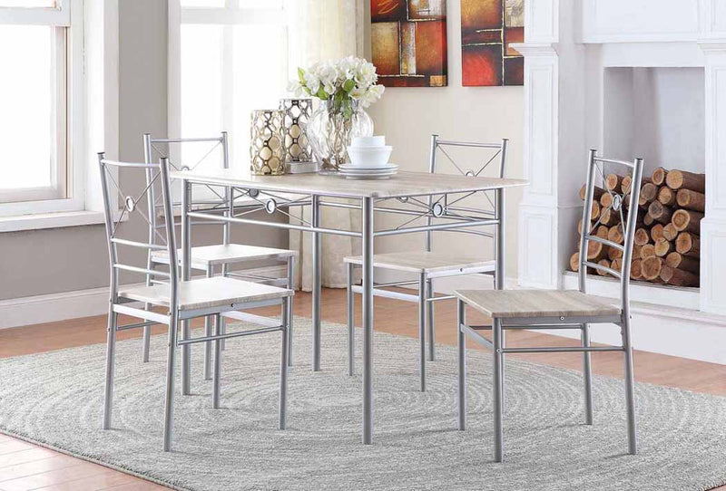 Anna Fontana 5-piece Rectangular Dining Set Brushed Silver - Sims Furniture