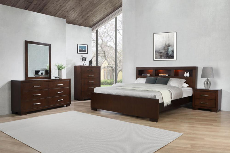 Jessica Bedroom Set with Bookcase Headboard Cappuccino - Sims Furniture