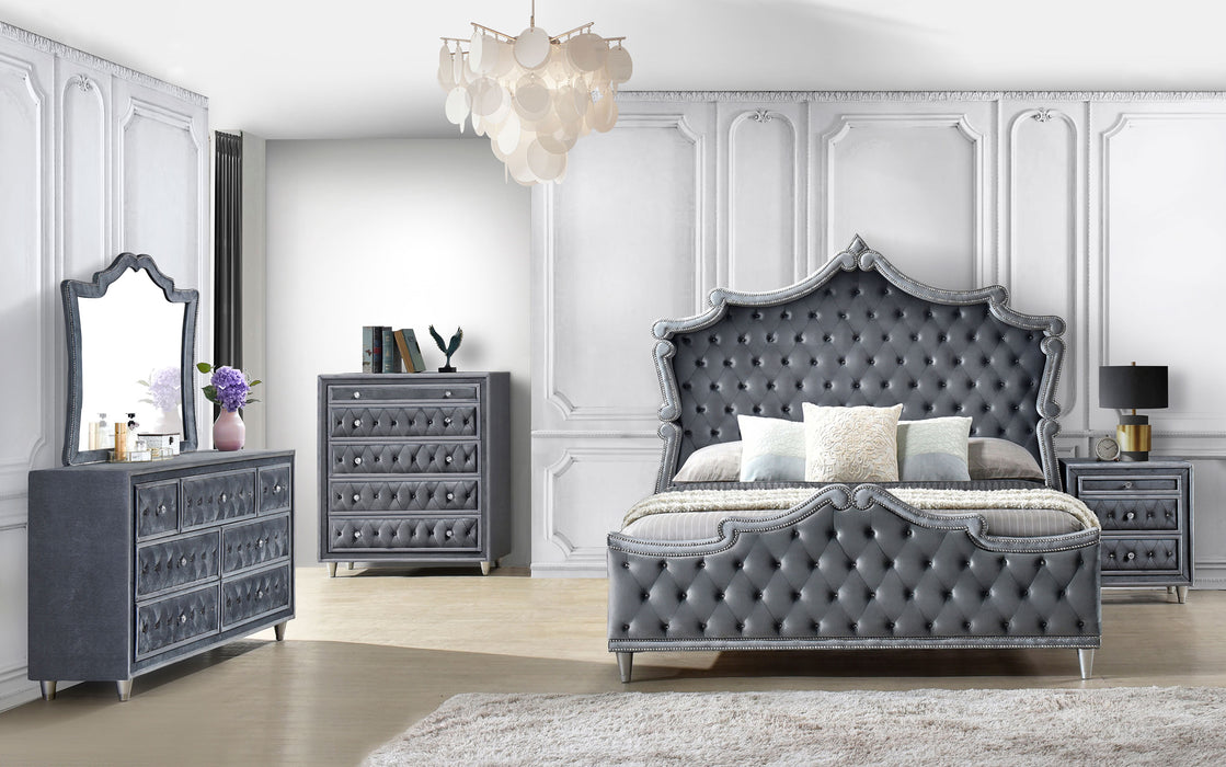 Antonella 4-Piece Queen Upholstered Tufted Bedroom Set Grey