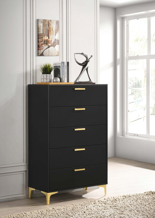 Kendall 5-drawer Chest Black and Gold image