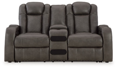Fyne-Dyme Power Reclining Loveseat with Console - Sims Furniture