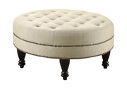 Elchin Round Upholstered Tufted Ottoman Oatmeal - Sims Furniture