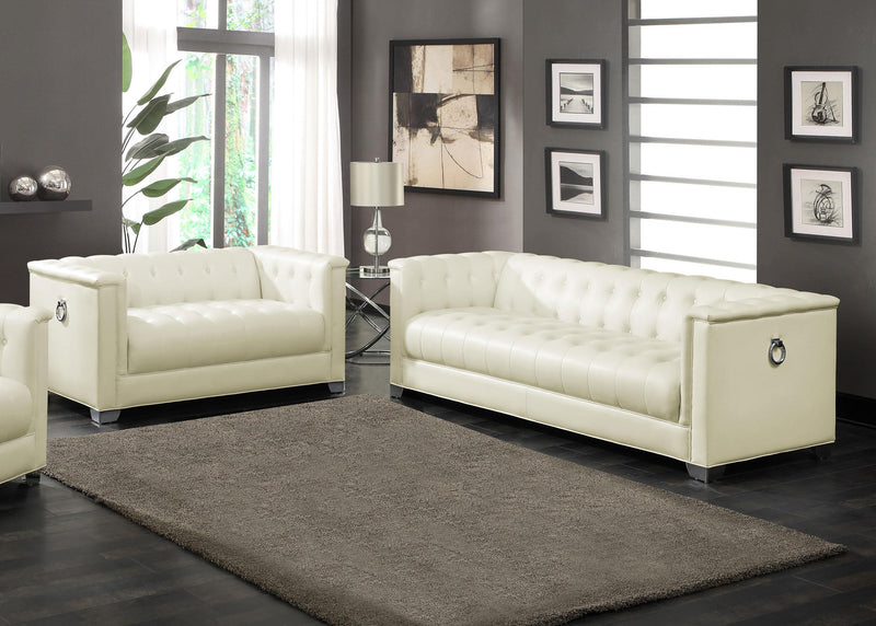 Chaviano 2-piece Upholstered Tufted Sofa Set Pearl White - Sims Furniture