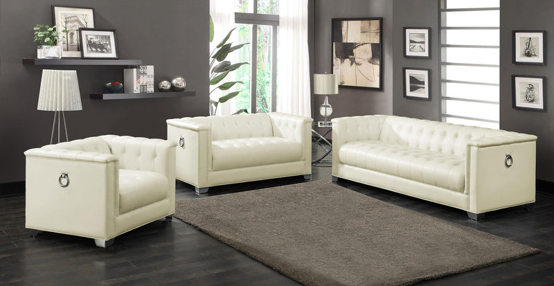 Chaviano 3-piece Upholstered Tufted Sofa Set Pearl White - Sims Furniture