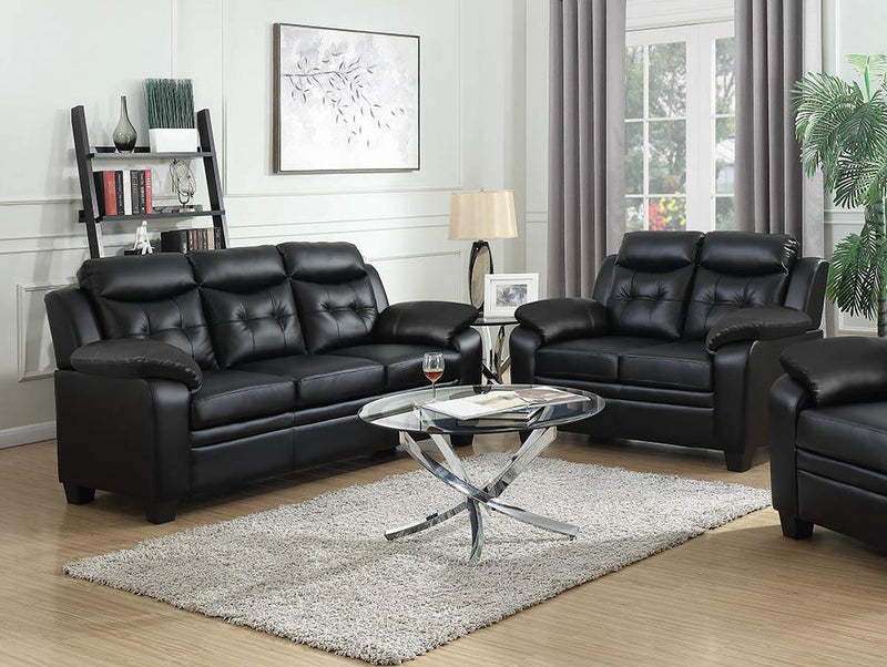Finley Upholstered Pillow Top Arm Living Room Set Black - Sims Furniture