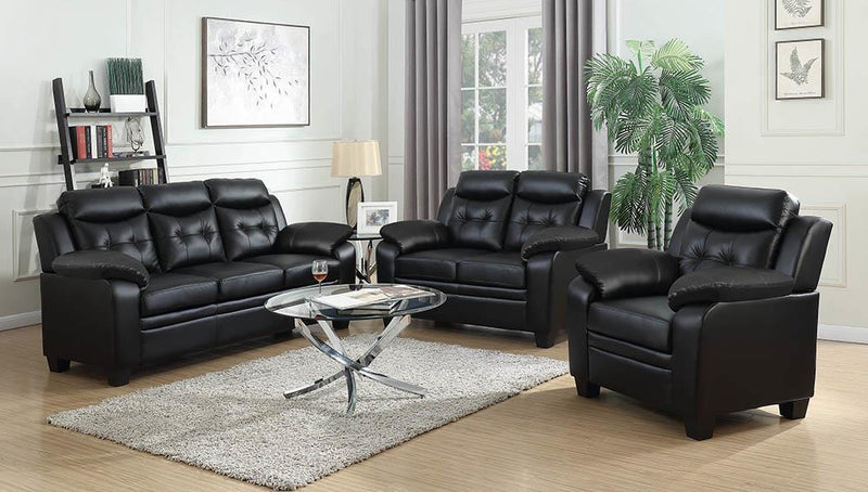Finley Upholstered Pillow Top Arm Living Room Set Black - Sims Furniture