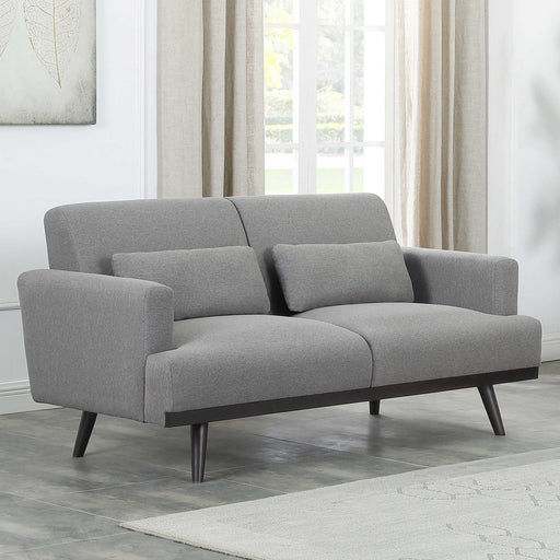 Blake Upholstered Loveseat with Track Arms Sharkskin and Dark Brown image