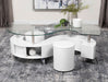 Buckley Curved Glass Top Coffee Table With Stools White High Gloss image