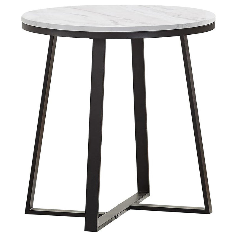 Hugo Metal Base Round End Table White and Matte Black - Sims Furniture