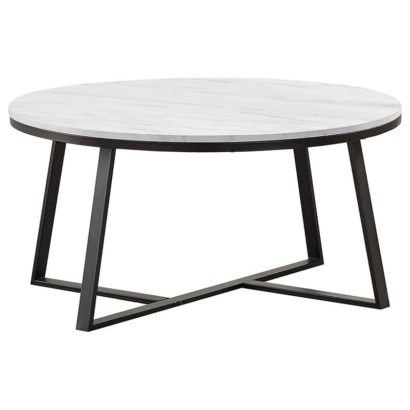 Hugo Round Coffee Table White and Matte Black - Sims Furniture