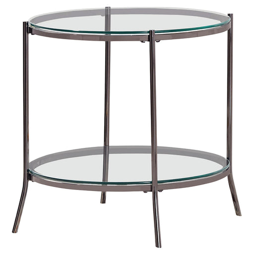Laurie Round Glass Top End Table Black Nickel and Clear image