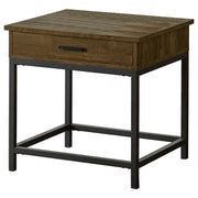 Byers Square 1-drawer End Table Brown Oak and Sandy Black - Sims Furniture