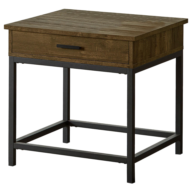 Byers Square 1-drawer End Table Brown Oak and Sandy Black - Sims Furniture