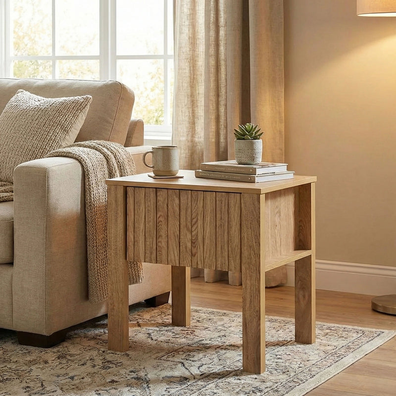 Thayer One Drawer End Table/Bedside Table-Natural