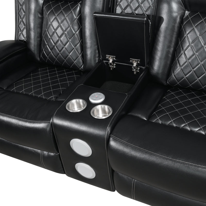 Orion Ii Console Loveseat W/ Dual Recliners-Black