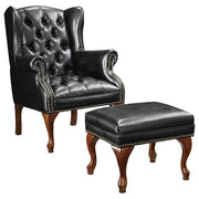 Roberts Button Tufted Back Accent Chair with Ottoman Black and Espresso - Sims Furniture