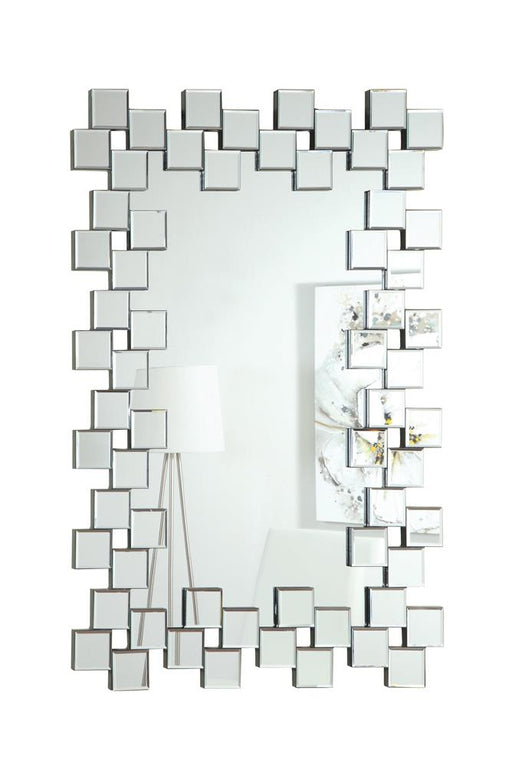 Pamela Frameless Wall Mirror with Staggered Tiles Silver image