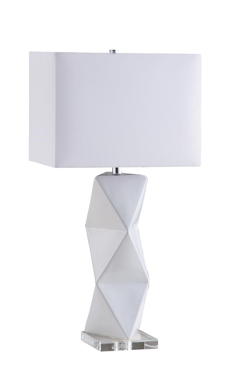 Camie Geometric Ceramic Base Table Lamp White - Sims Furniture
