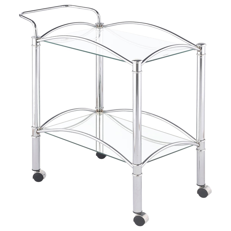 Shadix 2-tier Serving Cart with Glass Top Chrome and Clear - Sims Furniture