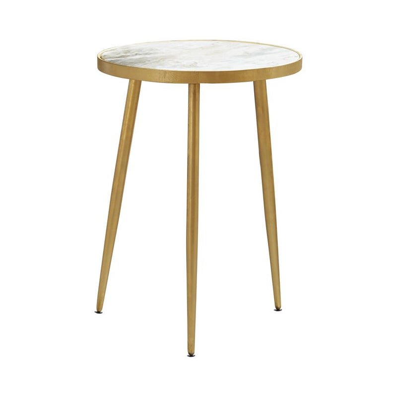 Acheson Round Accent Table White and Gold - Sims Furniture