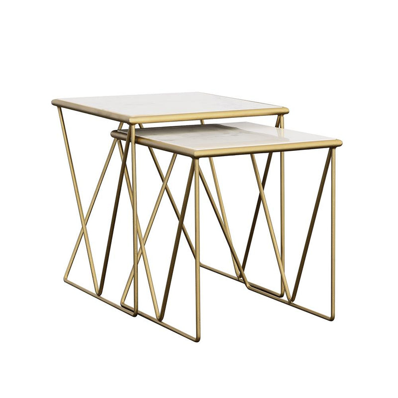 Bette 2-piece Nesting Table Set White and Gold - Sims Furniture
