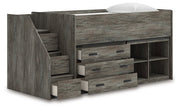 Frandern Loft Bed with Bookcase and Drawer Storage - Sims Furniture