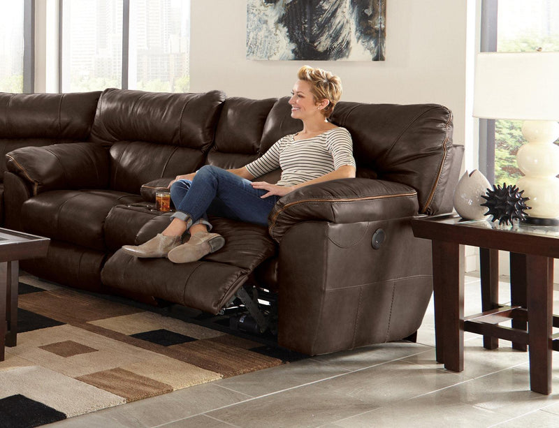 Catnapper Milan Power Lay Flat Reclining Console Loveseat in Chocolate 64349