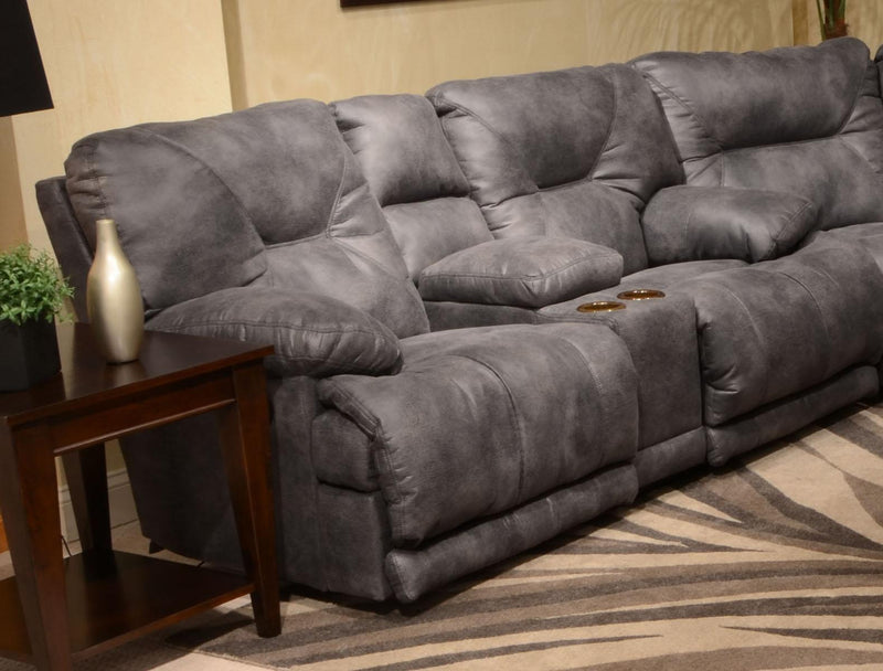 Catnapper Voyager Power Lay Flat Reclining Console Loveseat in Slate