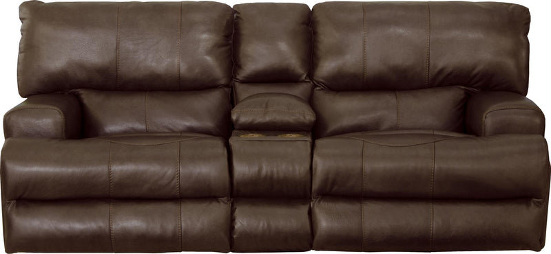 Catnapper Wembley Power Headrest w/ Lumbar Lay Flat Reclining Console Loveseat in Walnut 764589