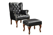 Roberts Button Tufted Back Accent Chair with Ottoman Black and Espresso - Sims Furniture