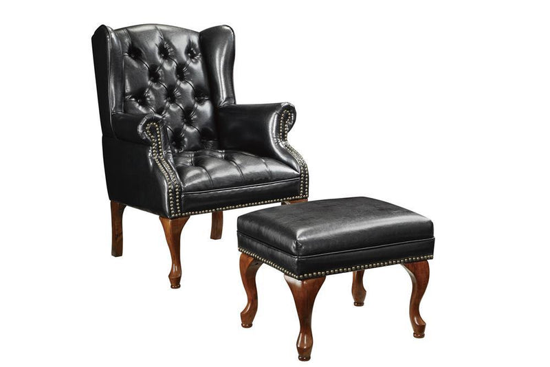 Roberts Button Tufted Back Accent Chair with Ottoman Black and Espresso - Sims Furniture