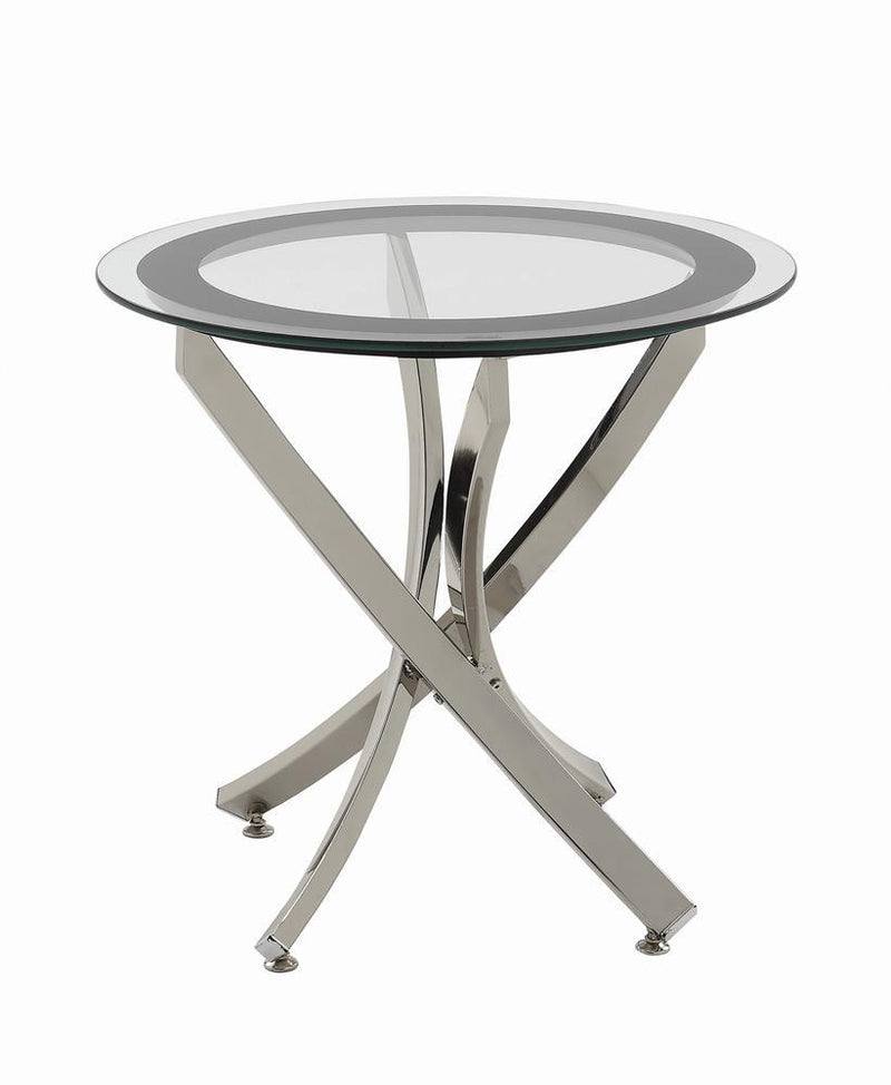 Brooke Glass Top End Table Chrome and Black - Sims Furniture