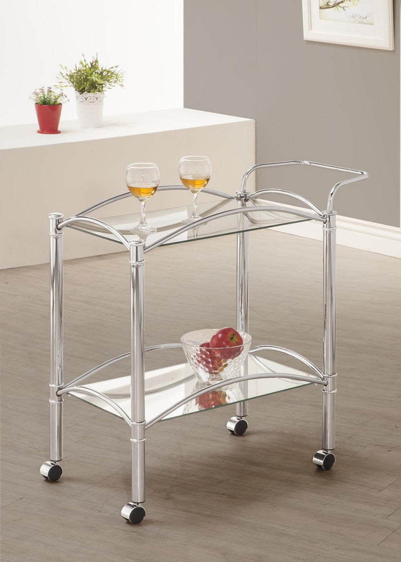 Shadix 2-tier Serving Cart with Glass Top Chrome and Clear - Sims Furniture