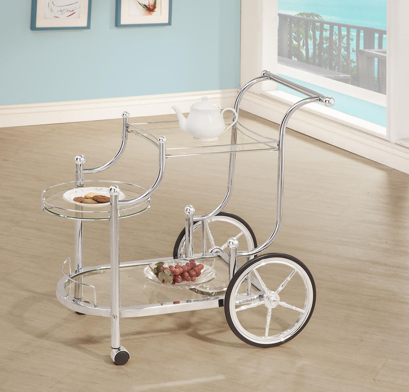 Sarandon 3-tier Serving Cart Chrome and Clear - Sims Furniture