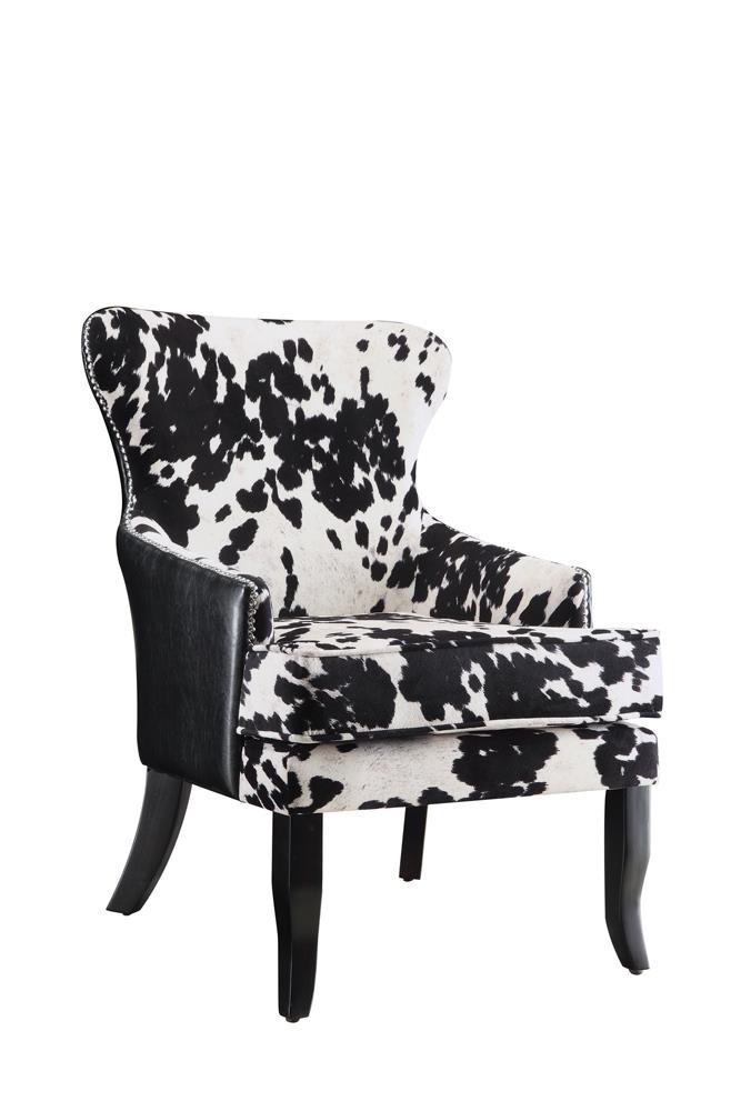 Trea Cowhide Print Accent Chair Black and White - Sims Furniture