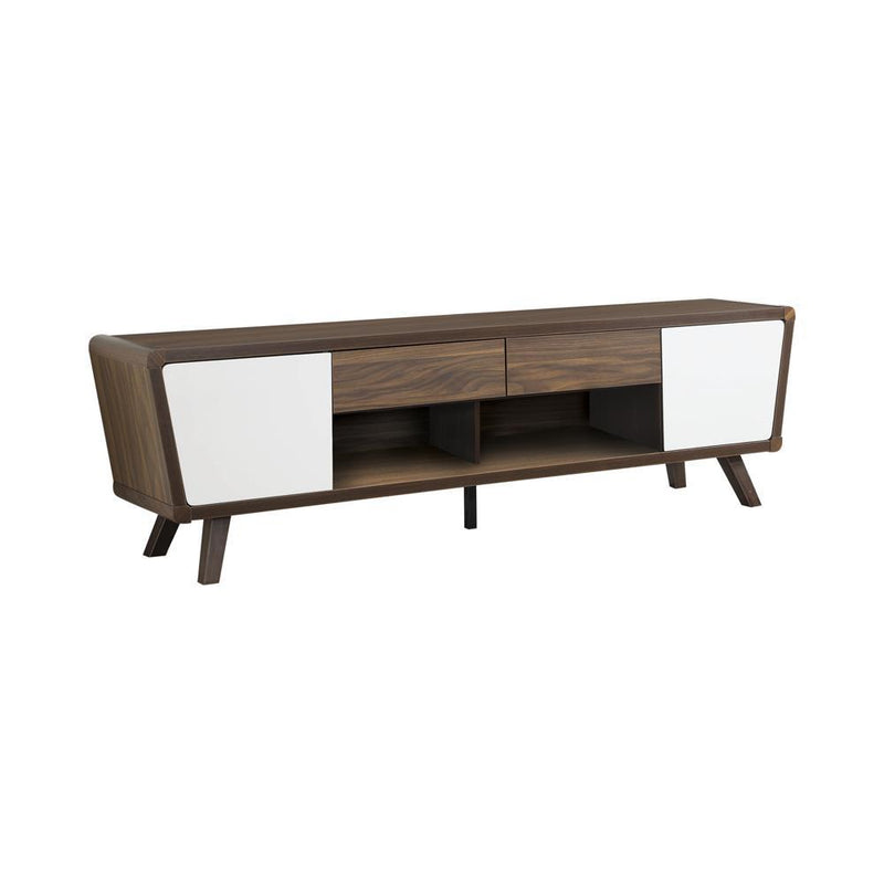Alvin 2-drawer TV Console Dark Walnut and Glossy White - Sims Furniture