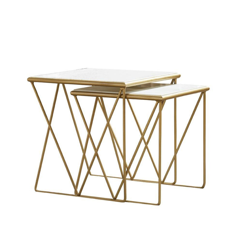 Bette 2-piece Nesting Table Set White and Gold - Sims Furniture