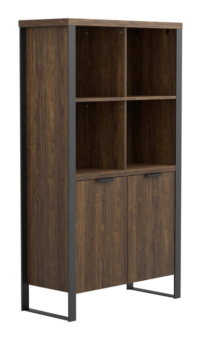 Pattinson 2-door Rectangular Bookcase Aged Walnut and Gunmetal
