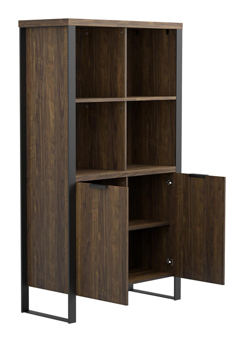 Pattinson 2-door Rectangular Bookcase Aged Walnut and Gunmetal