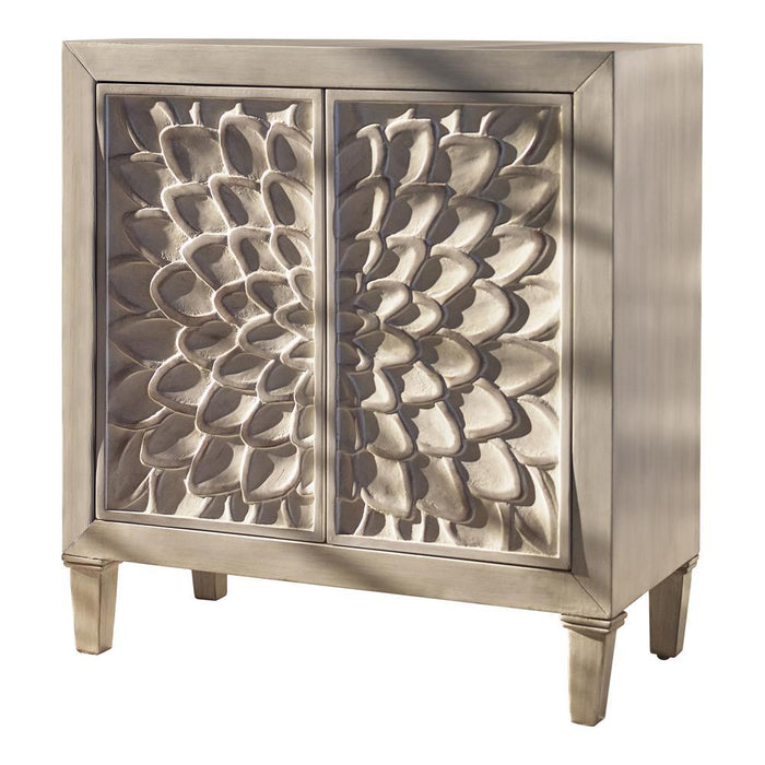Clarkia Accent Cabinet with Floral Carved Door White