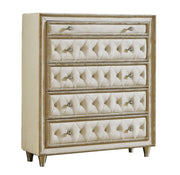 Antonella 5-drawer Upholstered Chest Ivory and Camel - Sims Furniture
