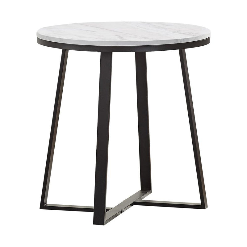 Hugo Metal Base Round End Table White and Matte Black - Sims Furniture