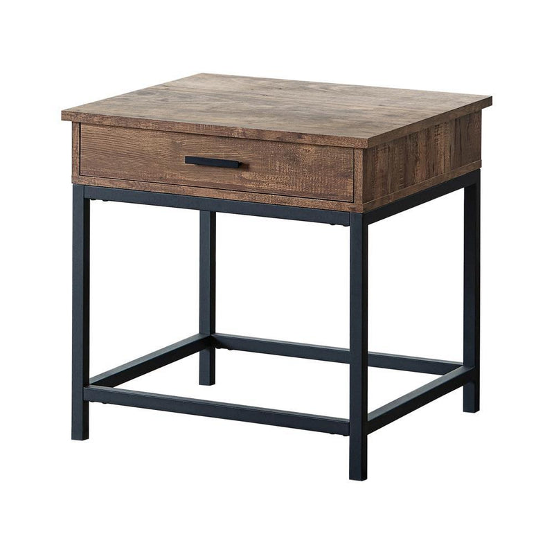 Byers Square 1-drawer End Table Brown Oak and Sandy Black - Sims Furniture