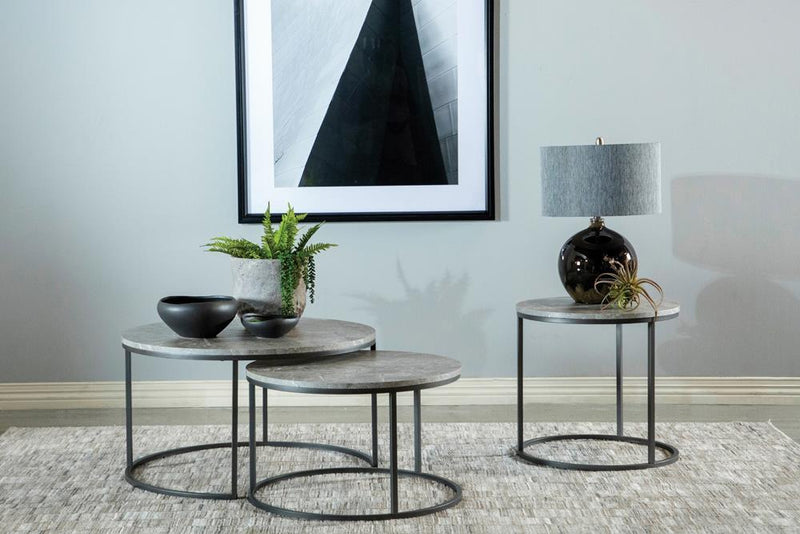 Lainey Faux Marble Round Top End Table Grey and Gunmetal - Sims Furniture