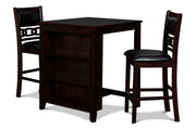 Gia 3 Pc 30" Storage Counter Table & 2 Chairs-Ebony